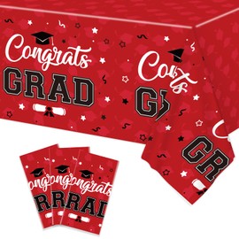 LANGASQUE Graduation Tablecloth, 2025 Graduation Party Decorations Congrats Grad Tablecover Class of 2025, Red Graduation Table Cloth Party Supplies(54"x108")