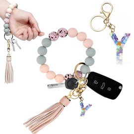 Guidre Key Ring with Letter, Key Ring Car Women Key Ring Bracelet Car Key Ring with Letter Beads Tassel Christmas Day Gifts for Women, Y