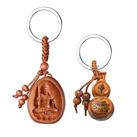 Fazovin Buddha Keychain with a Feng Shui Wu Lou Bodhisattva Amulet Talisman Make of Peachwood (Acala Buddha)…