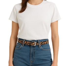 KUMSODE Leopard Belt for Women, Adjustable Women's Belt Leopard Belt, Faux Leather Belt, Fashionable Elegant Decorative Belt for Dress, Jeans, Dance Skirt, 103 x 1.8 cm