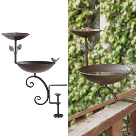 Bird Bath for Deck Railing, 2 in 1 Balcony Bird Feeder and Baths for Outdoors, Detachable Outdoor Birdbath with Heavy Duty Clamp, Weather Resistance Suitable for Garden Porch Backyard