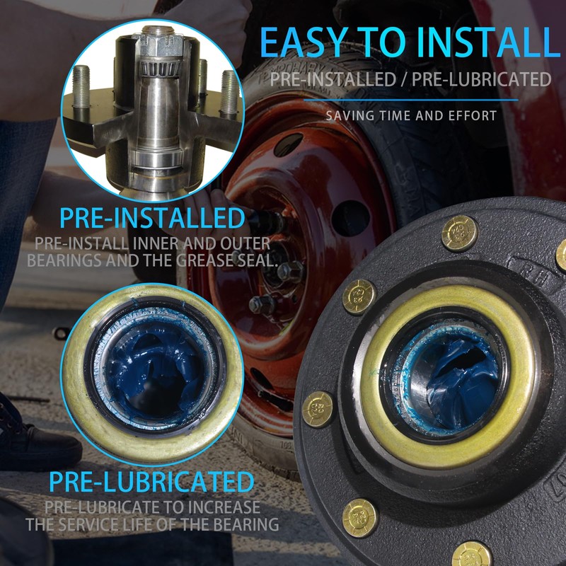 iBroPrat 1 Set Trailer Hub Kit 8 Bolt 6.5", Pre-Lubricated