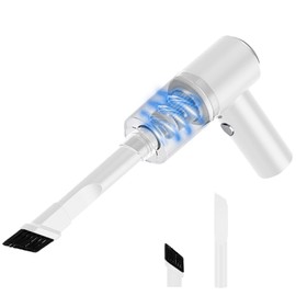 Primiza Handstaubsauger Akku Beutellos,Handstaubsauger stark, Mini Staubsauger Nass und Trocken, Kabellos Autostaubsauger für Auto, Haus(6000PA,120W,7.4V),Weiß