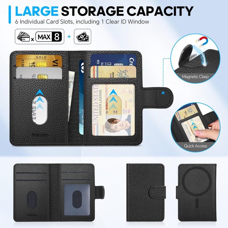 SHIELDON Genuine Leather Magnetic Card Wallet Holder - RFID Blocking