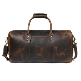 ELIZO Leather Duffle Bag For Men Women REAL FULL GRAIN Travel Overnight Weekender Carry On Luggage Sports Gym Bags (Antique 20 Inch) Nomad