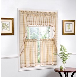 Sweet Home Collection 5 Pc Kitchen Curtain Set, Swag, Valance, 24" Tier Pair, Adirondack Toast