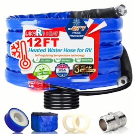 LONRI HEAT 12FT Heated Rv Water Hose Camper Water Drinking Water Safe Garden Hose -45 ℉ with Electrically Heated, Lead and Bpa Free, 3/4" Adapter, Led Plug, for Rv Camper/Home Winter Accessoriesose
