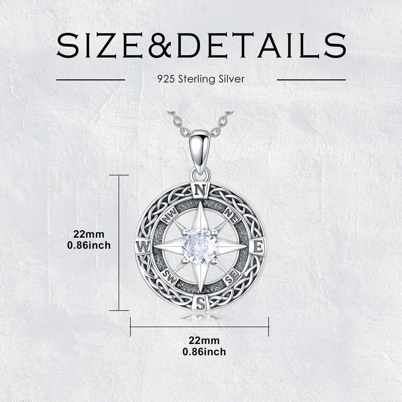 OUTANG Apr Birthstone Compass Necklace for Women 925 Sterling Silver