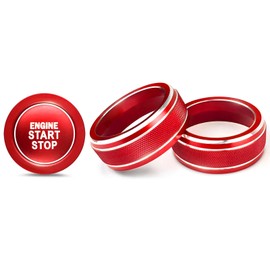 Ruautumn for Toyota RAV4 2019-2025 Accessories, Auto AC Climate Control Knob Covers,Push Start Button Covers for RAV4 Interior,Aluminum Alloy,4Pcs/Kit (Red)