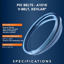 PIX V-Belt A99K, Aramid-Corded Blue Kevlar® V-Belt, 1/2" x 101" OC – Lawn Mower Belt, Kevlar Replacement V-Belts for Lawn & Garden Machinery, Riding Lawn Mower Parts, Accessories, & Tractor Parts