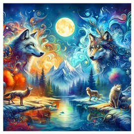 FHBUBPUP 5D Diamond Painting Kits for Adults, Wolf Diamond Art Kits for Beginners, DIY Full Drill Round Diamond Dot Gem Art, Craft Gift Suitable for Home Wall Decoration 12×12Inch