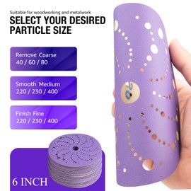 6 Inch Multi-Hole Sanding Discs 80 Grit Purple Ceramic Sanding Disc Hook and Loop 36 PCS, Dust-Free Sandpaper for Auto Metal Wood