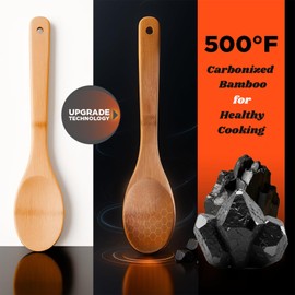 Wooden Spoons for Cooking, 6 Piece Dark Wooden Spoon Set, Wooden Spatula for Cooking, Slotted Wood Bamboo Spoon, Wooden Utensil Set, Premium Wood Kitchen Utensils