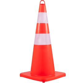Happybuy 6 x 28" Traffic Safety Cones, PVC Orange Construction Cones with 2 Reflective Collars, Weighted Base & Hand-Held Ring for Road Parking, Traffic Control, Driveway Use