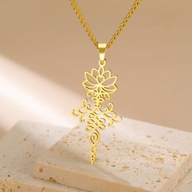 kkjoy Lotus Flower Yoga Symbol Pendat Necklace Stainless Steel Buddhism Unalome Inspirational Jewelry for Women Charming Ladies (Gold)