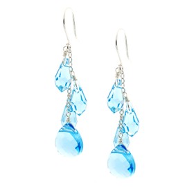 Sterling Silver Fishhook Earrings made with Cascading Aquamarine-Colored Austrian Crystal Teardrops and Briolettes