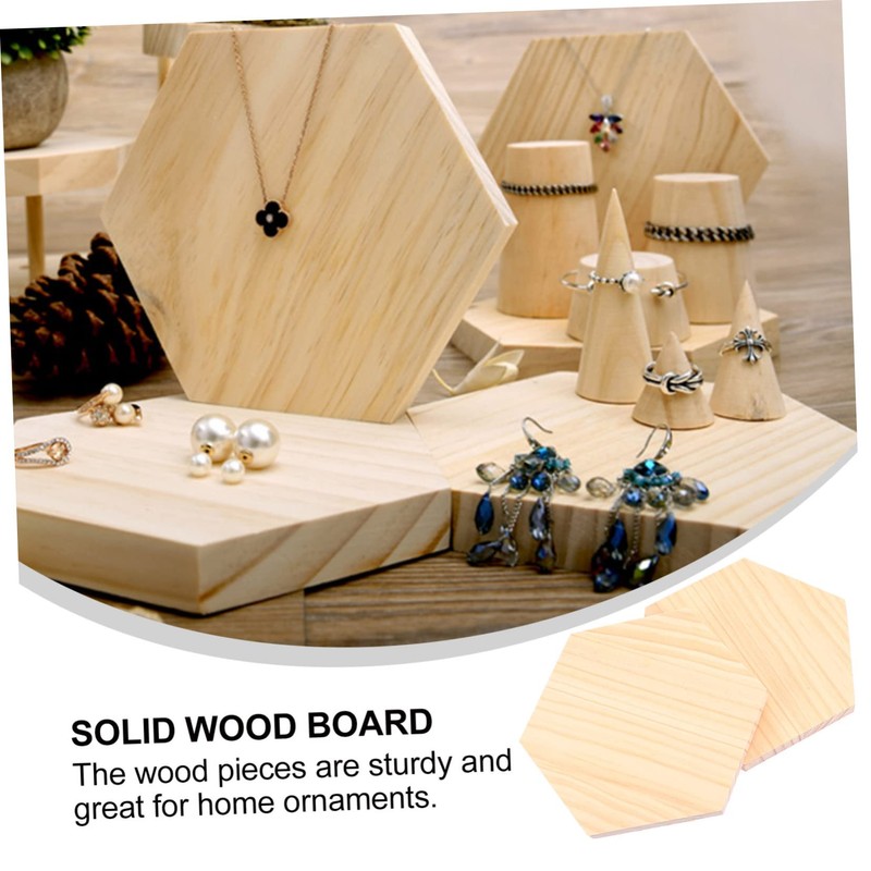 DOITOOL 2Pcs Unfinished Solid Wood Hexagon Panels for DIY Crafts