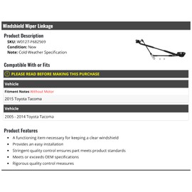 Marketplace Auto Parts Windshield Wiper Linkage - Compatible with 2005-2015 Toyota Tacoma (with Cold Weather Package)