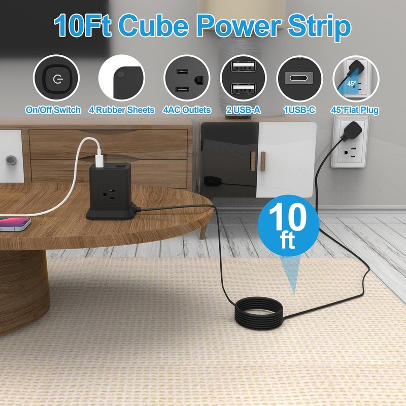 Power Strip with USB C Ports, FDTEK Power Cube with