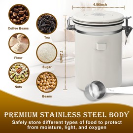 BUCOMTU Airtight Stainless Steel Coffee Jar, 1.8 L Coffee Canister Airtight, Coffee Jar with Stainless Steel Spoon, Multifunctional Coffee Bean Container for Tea, Nuts, Cocoa, Longer and Stay Fresh