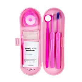 Kit portátil de cuidado de ortodoncia, kit de cepillo para polvo de dientes de ortodoncia para ortodoncia, kit de viaje, kit de viaje dental, cepillo para polvo interdental, cera, hilo dental (8 piezas/paquete), rojo