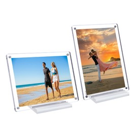 2 Pcs Acrylic Picture Frame 7x5 Inch Picture Floating Display Clear Magnetic Acrylic Frame Double Sided Photo Frame for Desktop Stand (Clear (2 Pack), 5X7)