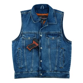 Mens Motorcycle Riding Snap Button Light Weight Denim Shirt Collar Jean Style Vest Black & Blue (as1, alpha, xx_l, regular, regular, Navy Blue)