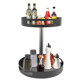 Rotating Spice Rack Organiser, Spice Rack, Height Adjustable 2-Tier Kitchen Organiser with Non-Slip Feet, Large Diameter Discs Design for Kitchens, Bathrooms, Offices