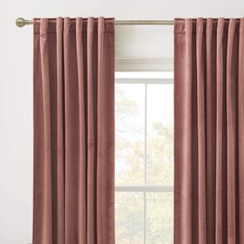RYB HOME Mauve Velvet Curtains for Living Room, Privacy Small Window Treatment Back Tab Room Darkening Noise Dampening Curtains & Drapes for Kitchen Home Theater, W52 x L108, 2 Pieces