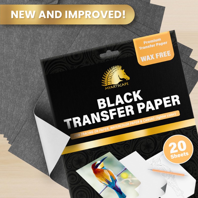 MyArtscape Graphite Transfer Paper, 20 Black Sheets - Wax Free