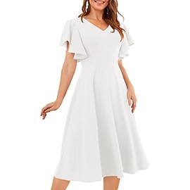 Bridesmay Women Vintage Aline Floral Tea Party Cocktail Dresses Fit Flare Modest Casual Work Church Swing Dress White 3XL