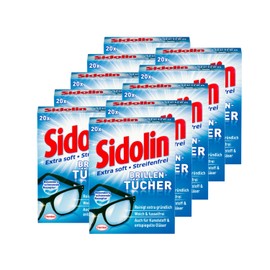 Sidolin Brillenputztücher 200 (10 x 20) Stück, feuchte Reinigungstücher für Brillen, Displays, Bildschirme, reinigen mühelos und fusselfrei, optimal für unterwegs