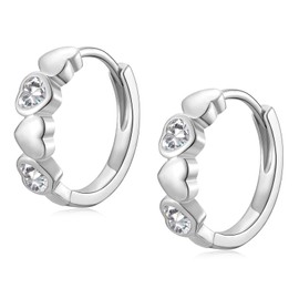 Silver Hoop Earrings for Women, Sterling Silver Small Huggie Hoop Earrings | Hypoallergenic Cubic Zirconia Heart Hoops Sleeper Earrings Jewellery Gifts for Girls Birthday Wedding