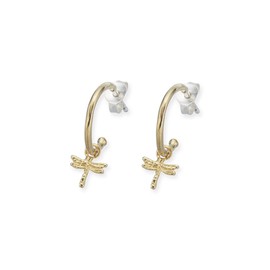 Palas Jewellery Women's Dragonfly Charm Hoop Earrings, Gold