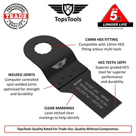 5 x 20mm TopsTools RV20F_5 Fine Tooth 13mm HEX Fitting Blades Compatible with Draper MT250A 23038, MT250 31328, Wickes 235510, Renovator Multitool Multi Tool Accessories