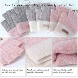 iDopick 2 Pairs Fingerless Gloves for Women Warm, Winter Thermal Gloves Knitted Soft Half Fingers Mittens for Cold Weather Driving Working Typing