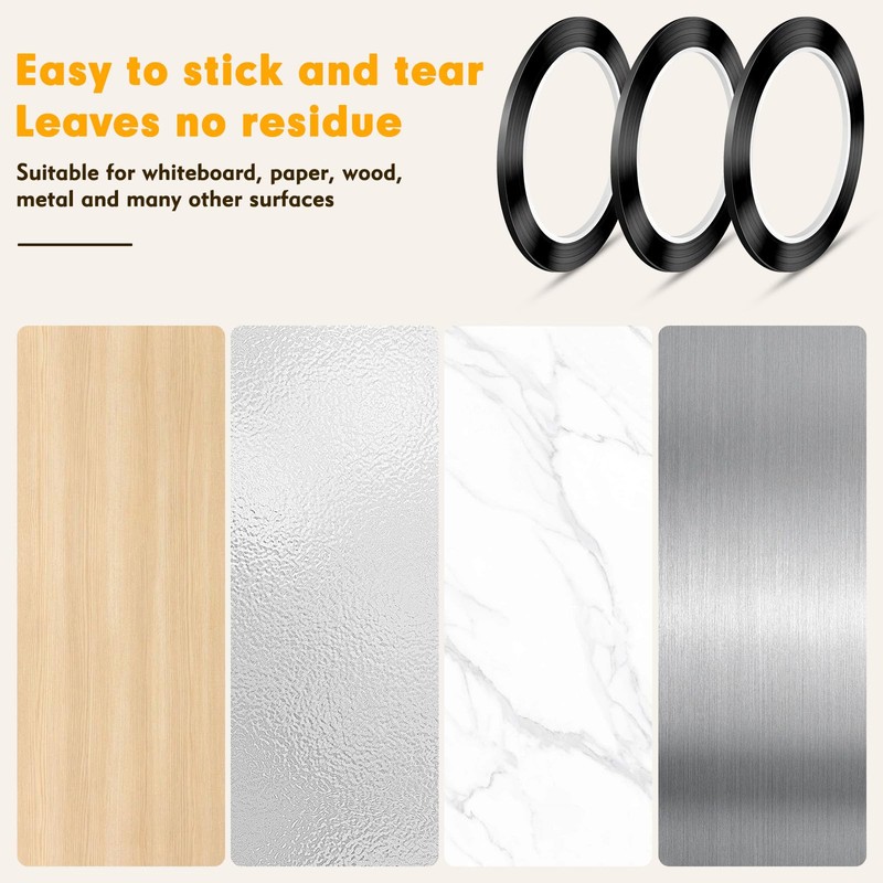 3 Rolls Black Whiteboard Tape, Precision Grid & Table Layout