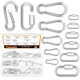 Tanstic 30Pcs Quick Link Chain Connector & Carabiner Clip Kit, Assorted Sizes Chain Link Quick Links Spring Snap Hook for Camping Hiking Swing Keychain