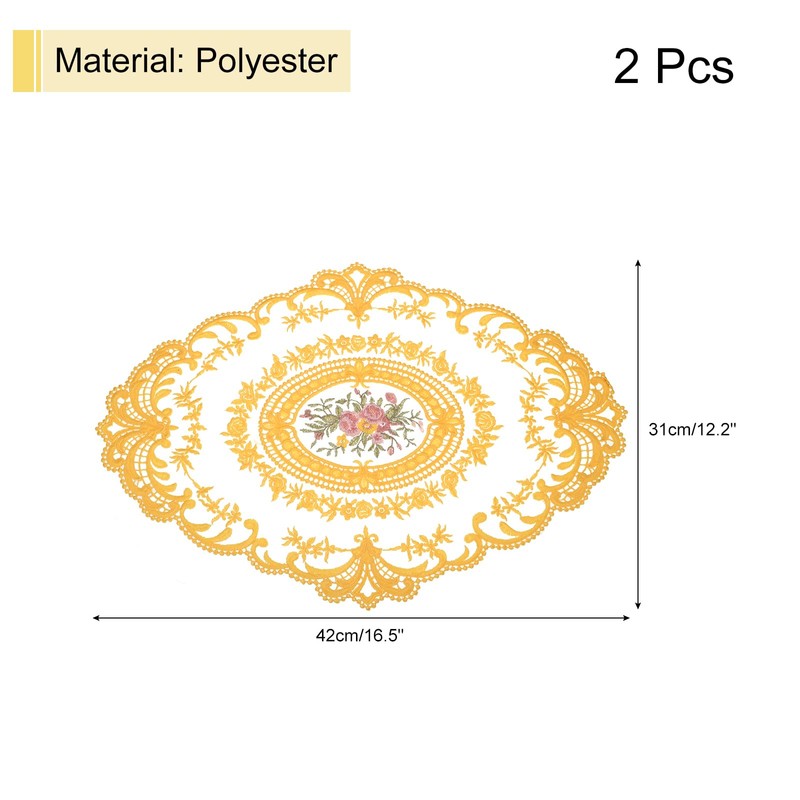 sourcing map 2Pack Retro Lace Placemat 12x16-in Oval Embroidered Table