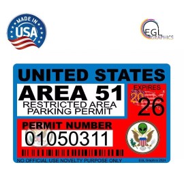 Egl Area 51 License Sticker Permit Funny Decal Bumper Alien UFO Conspiracy Space Usa