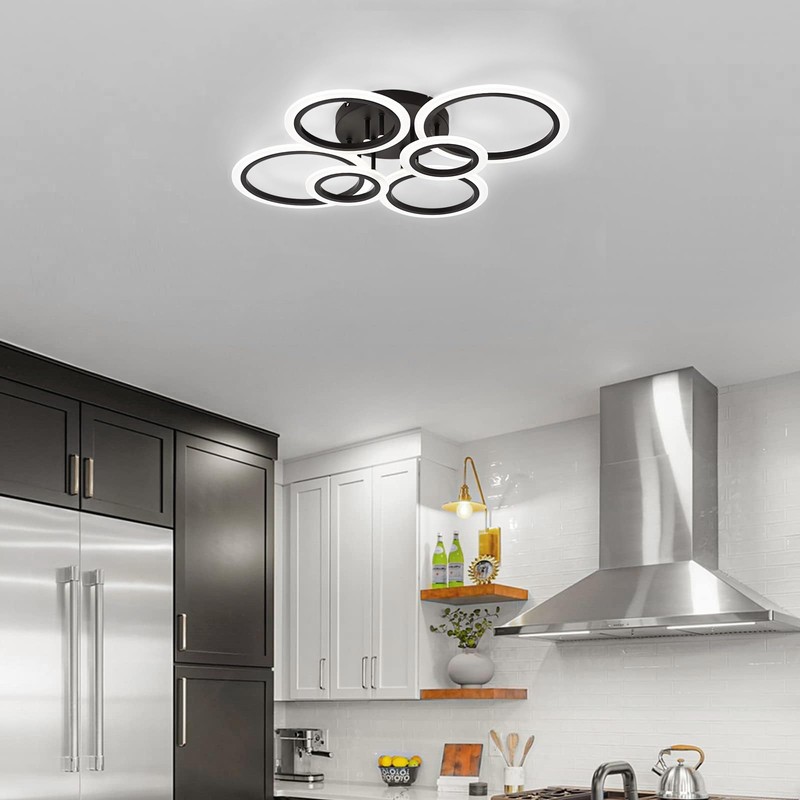 TEMINBU Modern LED Ceiling Light, Black 6 Rings Flush Mount