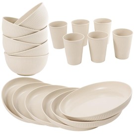 Juego de vajilla reutilizable de 36 piezas para 6, Farielyn-X irrompible reutilizable, juego de tazas de cocina, platos, cuencos y platos de cultivo apto para lavaplatos y microondas, patio, al aire