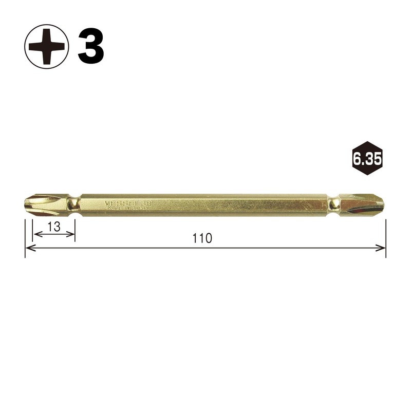 Vessel GM143110 Gold Double-ended Bit + 3 x 110 2