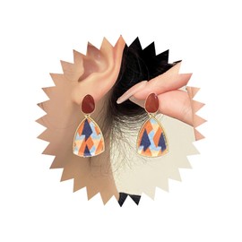 Allereya Vintage Contrasting Colours Triangle Earrings Dangle Triangle Drop Earrings Red Oval Coral Stud Earrings Triangle Geometric Earrings Jewellery for Women and Girls, Zinc, No Gemstone