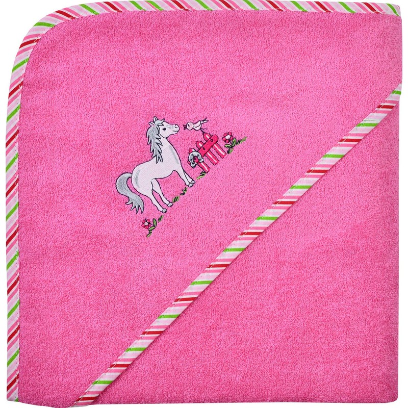 Wörner Kapuzenbadetuch "Pferd" Walk-Frottier pink Größe 100x100 cm