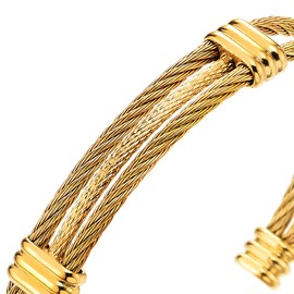 Men Women Stainless Steel Twisted Cable Adjustable Cuff Bangle Bracelet Gold Color, Length 7.09-8.66", Width 0.47", not-applicable