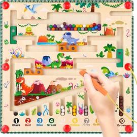 SHANDABULIU Juguetes Sensoriales de Colores, Laberinto Magnético, Juego de Combinar Colores y Números, Juguetes para Apilar y Encajar, para Niños y Niñas (Dinosaurio)