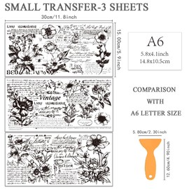 OLYCRAFT 3 Pieces/Set Black White Decals for Rubbing on Furniture and Crafts 30 x 15 cm Flower Text Furniture Sticker Transfer Sticker for Rubbing with 1 Piece Scraper for Scrapbook