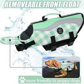 EMUST Dog Life Vests, Adjustable Life Jackets for Boat with Front Float, High Visibility Swim Vests for Dogs, Medium Dog Water Vest Safety Swimsuit, Turquoise Check, M