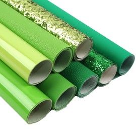 David accessories 8pcs/Set 7.7" x 12.9" (20 cm x 33 cm) Yellow Color Series Faux Leather Sheets Glitter Mixed Synthetic Leather Sheets Bundles for Leather Earrings Bows Making s (Green-2)